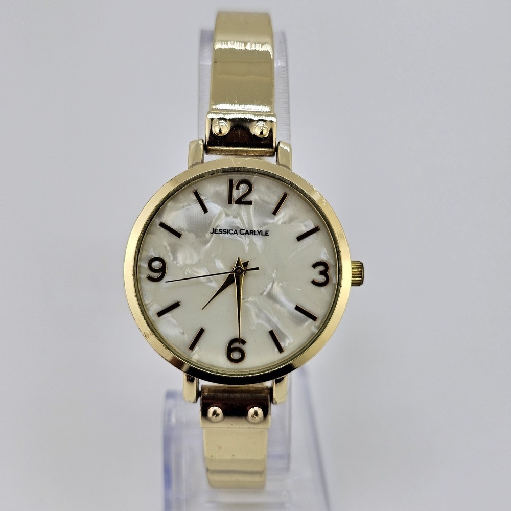 Jessica Carlyle Women's Analog Watch 34MM MOP Dial Gold Bands 7" New Battery